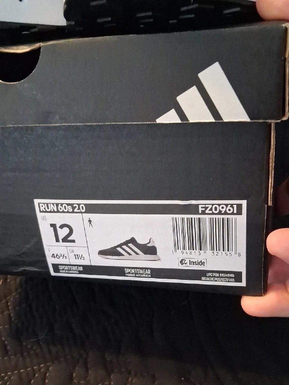 Adidas Run 60s 2.0 Black and White Men's Retro Runner Sneakers Sz 12 New In Box
